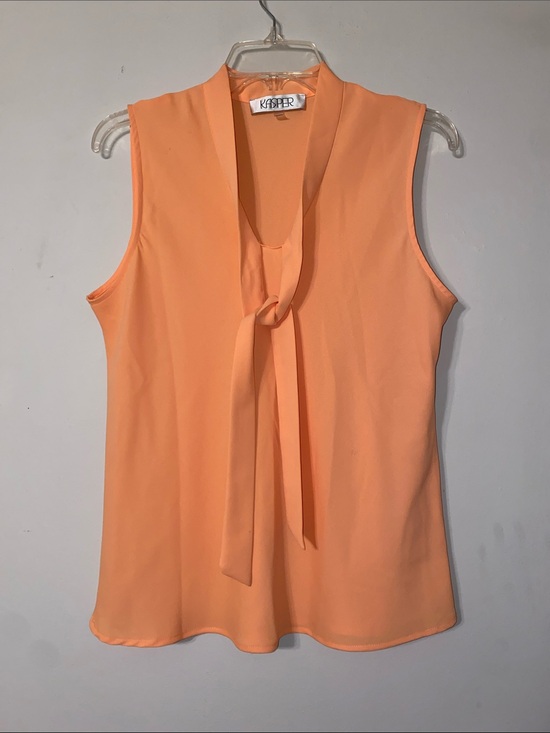 Kasper Tops - Kasper Sleeveless Tie-Neck Blouse - Coral Peach